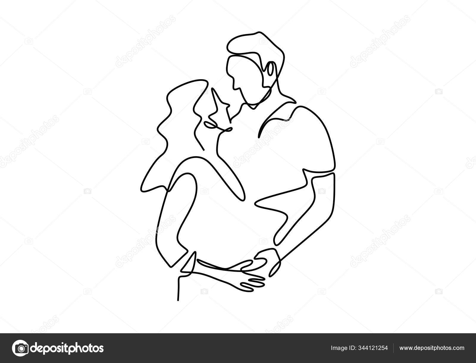 Man and Woman Line Art Couple Hugging Line Art Relationship 