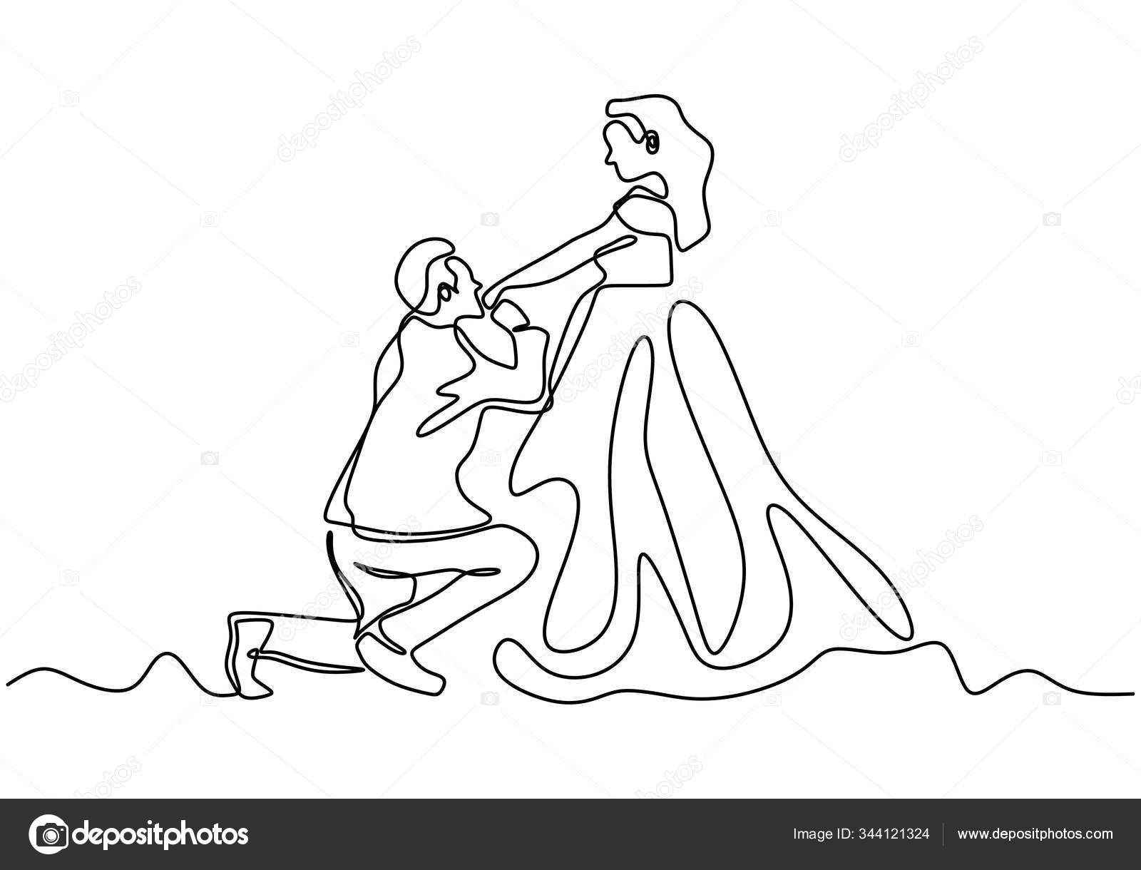 Single continuous line drawing romantic of male and female couple