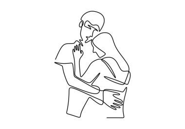 Sürekli bir çizgi çiziyor. Aşık çift kadın ve erkek ilişkisi. Vektör illüstrasyonu, minimalizm biçimi.