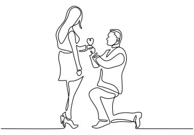 Aşık tatlı bir çift. Sürekli bir çizgi çiziyor. Kadın ve erkek arasında romantik bir an..