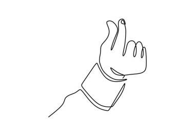 Kore aşk parmakları sembolü. Sürekli çizim, bir el çizilmiş vektör çizimi. Sevgililer Günü için iyi karşılama afişi, poster ve geçmiş.