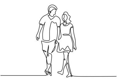 Tek sıra halinde el ele tutuşan çift. Aşk ve ilişki teması. Sevgililer Günü kartı, afiş ve poster için vektör illüstrasyonu.