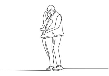 Devamlı çizgi çizimi. Romantik çift. Aşıklar tema tasarımı. Bir el minimalizm çizdi. Beyaz arkaplanda izole edilmiş aşk vektörü çizimi metaforu.