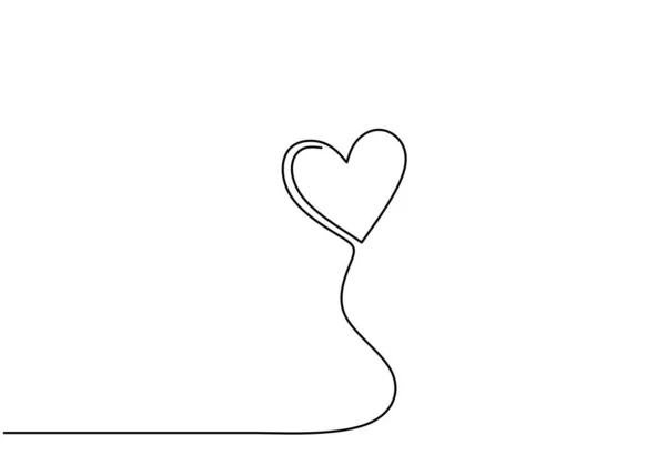 ハートバルーンの連続線画、片手描きスケッチベクトルイラスト。ロマンチックな愛のシンボル。バレンタインデーのグリーティングバナー、ポスター、背景に最適. — ストックベクタ