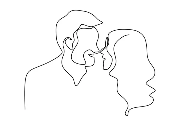 Ciągły pojedynczy rysunek romantycznego pocałunku dwóch kochanków. Minimalizm ręcznie rysowany szkic wektor ilustracji, dobre dla walentynki baner, plakat, i tła. koncepcja relacji. — Wektor stockowy