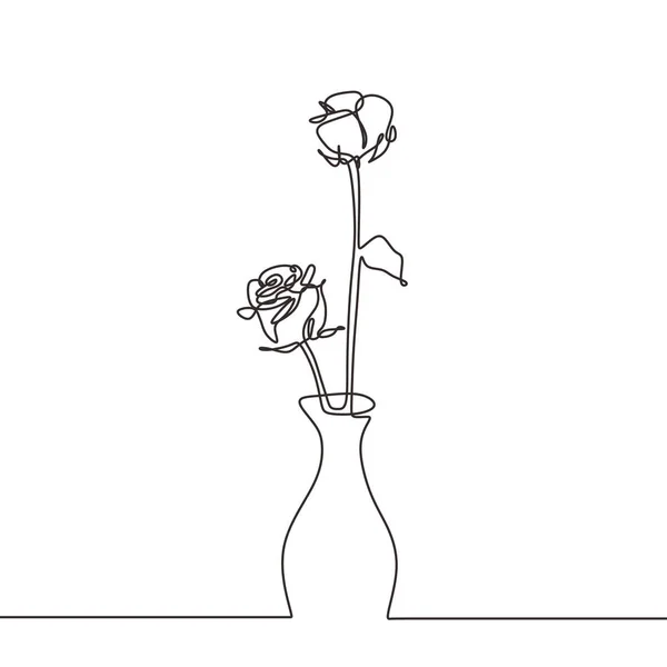 Roses on the vase one line drawing minimalism vector illustration. Minimalism plant artwork. — Stok Vektör