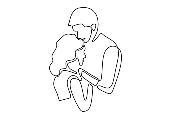 Dessin continu d'une ligne. Couple amoureux femme et homme en relation amoureuse. Illustration vectorielle, style minimaliste . — Image vectorielle