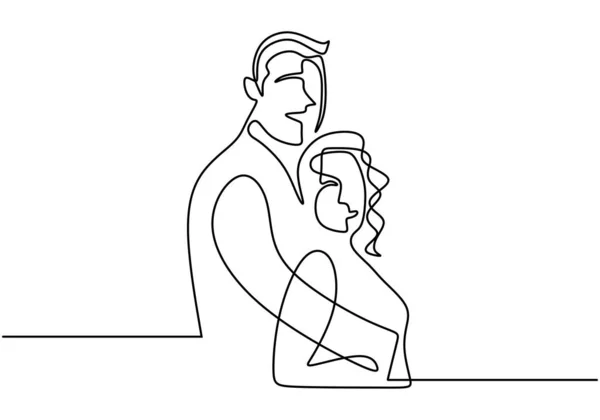 Dessin continu d'une ligne. Couple amoureux femme et homme en relation amoureuse. Illustration vectorielle, style minimaliste . — Image vectorielle