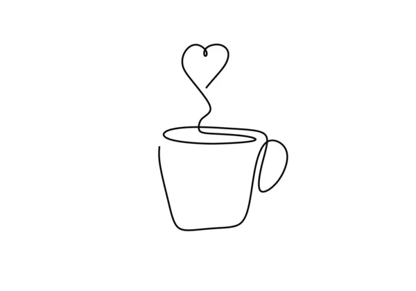 Чертеж чашки кофе с сердцем. Непрерывная одноручная векторная иллюстрация, дизайн эскиза минимализма . — стоковый вектор