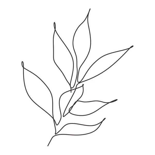 Continuous line drawing of leaves plant vector. Illustration of botanical hand drawn minimalism artwork. — Stock vektor