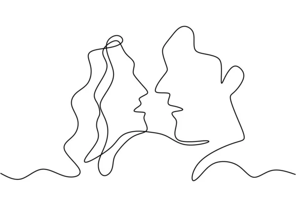 Dibujo continuo de una sola línea de beso romántico de dos amantes. Minimalismo dibujado a mano ilustración vectorial boceto, bueno para banner de día de San Valentín, cartel, y fondo. concepto de relación . — Vector de stock