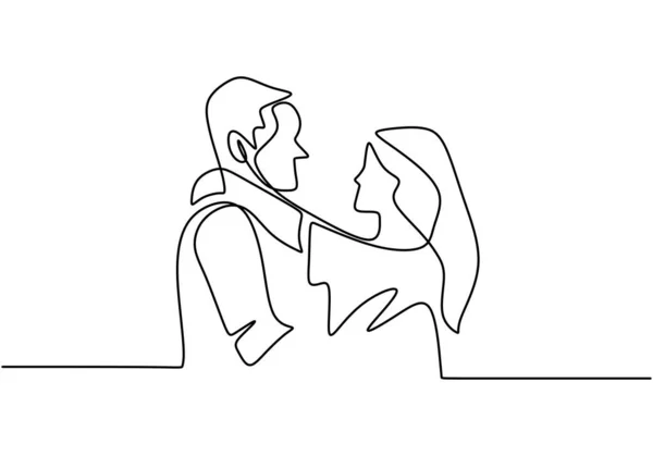 Desenho contínuo de uma linha. Amante casal mulher e homem em relação de amor. Ilustração vetorial, estilo minimalismo . —  Vetores de Stock