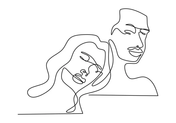 Disegno continuo di linee. Coppia romantica. Amanti concept design a tema. Minimalismo mano emotiva disegnata di uomo e ragazza. Buono per biglietto, banner e poster di San Valentino . — Vettoriale Stock