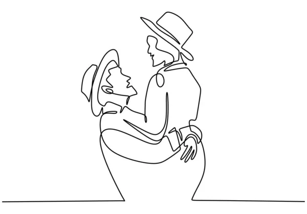 Słodka zakochana para. Ciągły rysunek jednej linii. Wektor ilustracja romantyczny moment między mężczyzną i kobietą. — Wektor stockowy