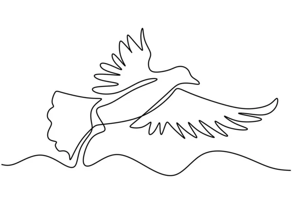 Desenho contínuo de uma linha. Animal de pombo voador. minimalismo de ilustração vetorial, mão de arte desenhada para logotipo, cartão, banner, cartaz e tatuagem . — Vetor de Stock
