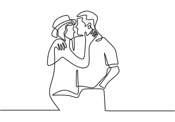 Dessin continu d'une ligne. Couple amoureux femme et homme en relation amoureuse. Illustration vectorielle, style minimaliste . — Image vectorielle