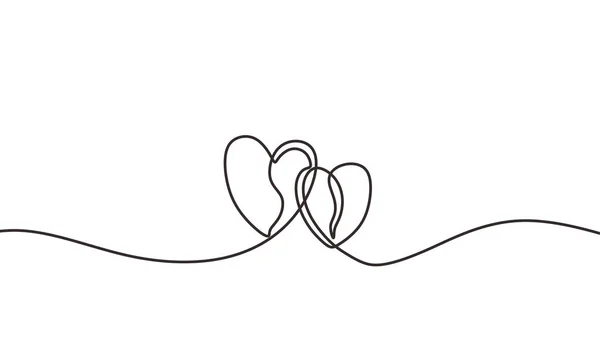 연속 선 그리기 두 개의 마음을 포용, 흑백 벡터 미니멀리스트 일러스트 사랑 개념 미니멀리즘 한 손으로 그린 스케치 로맨틱 테마. — 스톡 벡터