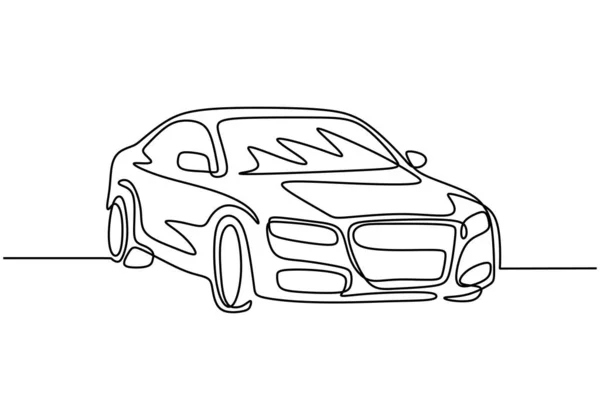 Uma linha de desenho de carro. Veículo sedan, minimalismo ilustração vetorial . — Vetor de Stock