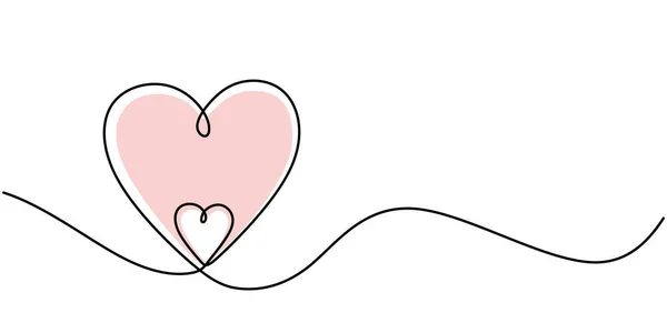 連続線2つの心を描く。ミニマリズムの愛のシンボル。線画ベクトル図です。バレンタイングリーティングカードに最適 — ストックベクタ