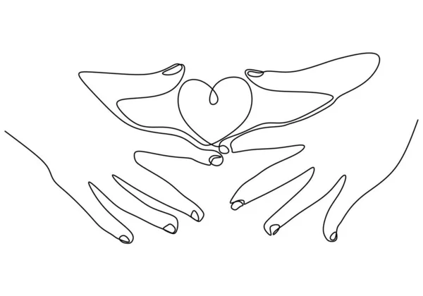 Hand hält Herz eine Strichzeichnung. Minimalismus Skizze Vektor Illustration. Liebessymbol für Valentinstag-Karte, Banner und Hintergrund. — Stockvektor