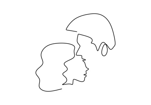 Dibujo continuo de una línea. Mujer de pareja amorosa y hombre en relación de amor. Ilustración vectorial, estilo minimalista . — Vector de stock