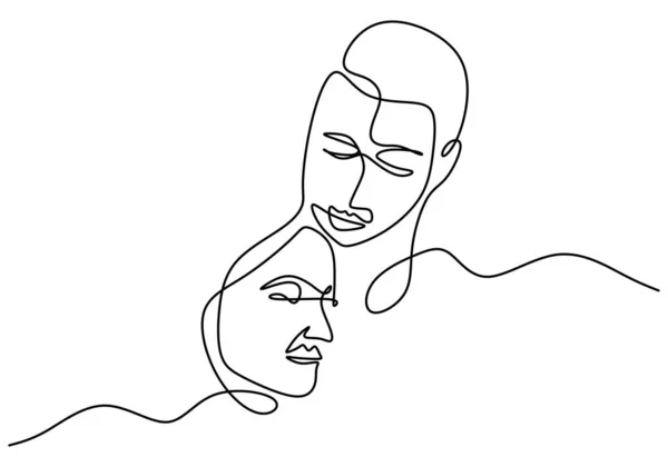 Disegno continuo di linee. Coppia romantica. Amanti concept design a tema. Minimalismo mano emotiva disegnata di uomo e ragazza. Buono per biglietto, banner e poster di San Valentino . — Vettoriale Stock