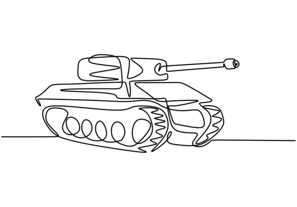 Tanque um desenho de linha. Um veículo blindado projetado para combate na linha da frente. Vetor ilustração exército motor, minimalismo mão contínua desenhada . —  Vetores de Stock