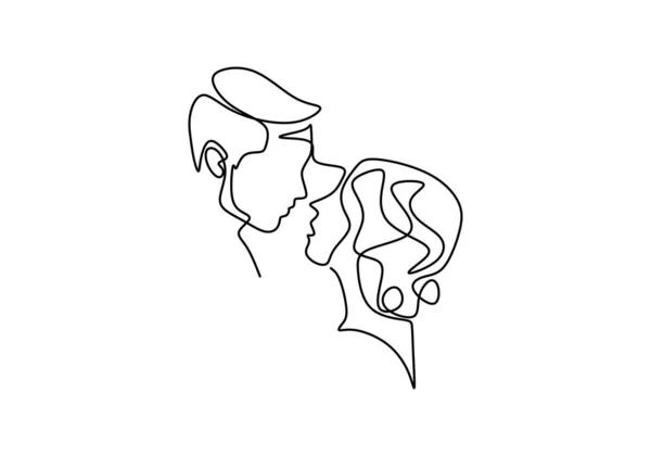 Desenho contínuo de uma linha. Amante casal mulher e homem em relação de amor. Ilustração vetorial, estilo minimalismo . —  Vetores de Stock