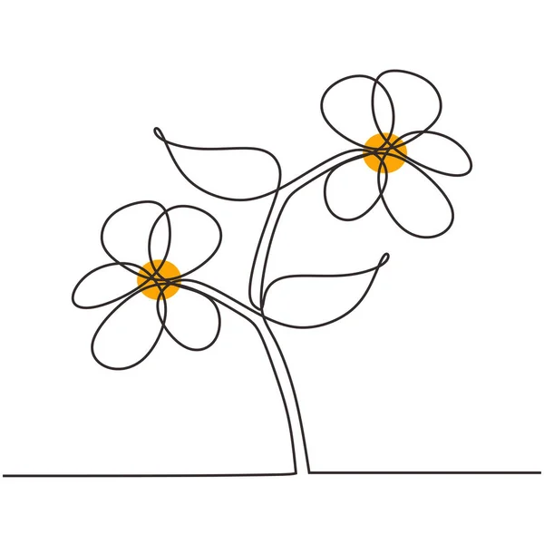 Плюмерия цветок один сплошной рисунок линии. Контурный контур рисунка векторной иллюстрации ботанических растений . — стоковый вектор