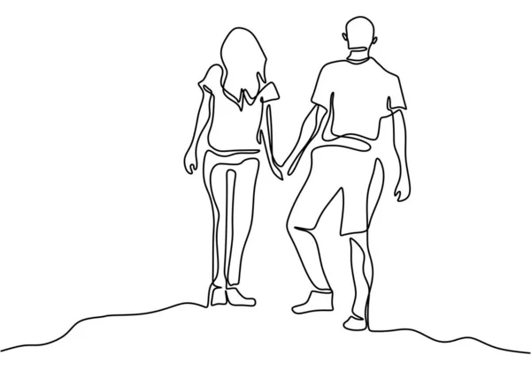 Devamlı çizgi çizimi. El ele tutuşan romantik bir çift. Aşıklar tema tasarımı. Bir el minimalizm çizdi. Beyaz arkaplanda izole edilmiş aşk vektörü çizimi metaforu. — Stok Vektör