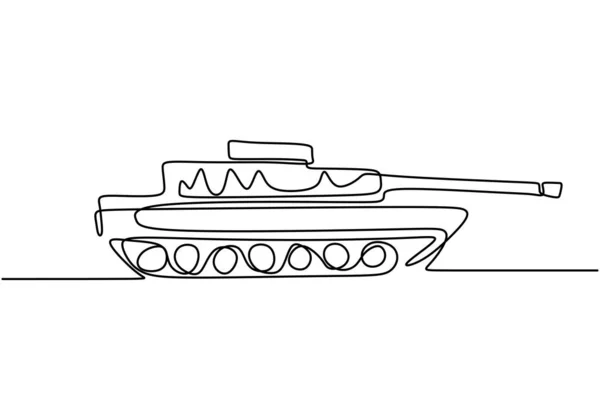坦克一线图。为前线作战而设计的装甲战车。矢量图解军队引擎，简约主义连续手绘. — 图库矢量图片