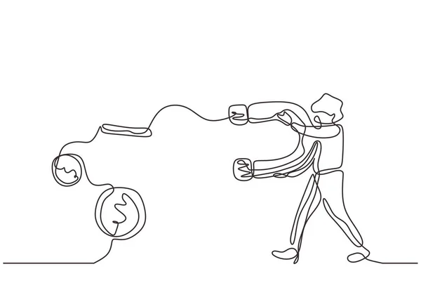 Nepřetržitá kresba čáry. Okouzlující peněžní mince. Osoba přitahuje dolar s velkým magnetem. Minimalismus design jednou rukou kreslené náčrtky. — Stockový vektor