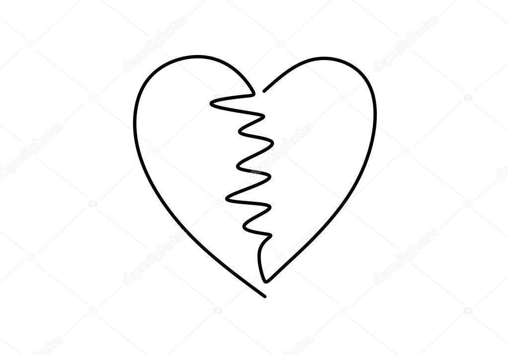 Continuous line drawing of love heart sign. One hand drawn minimalism, vector illustration. Romantic and wedding symbol.