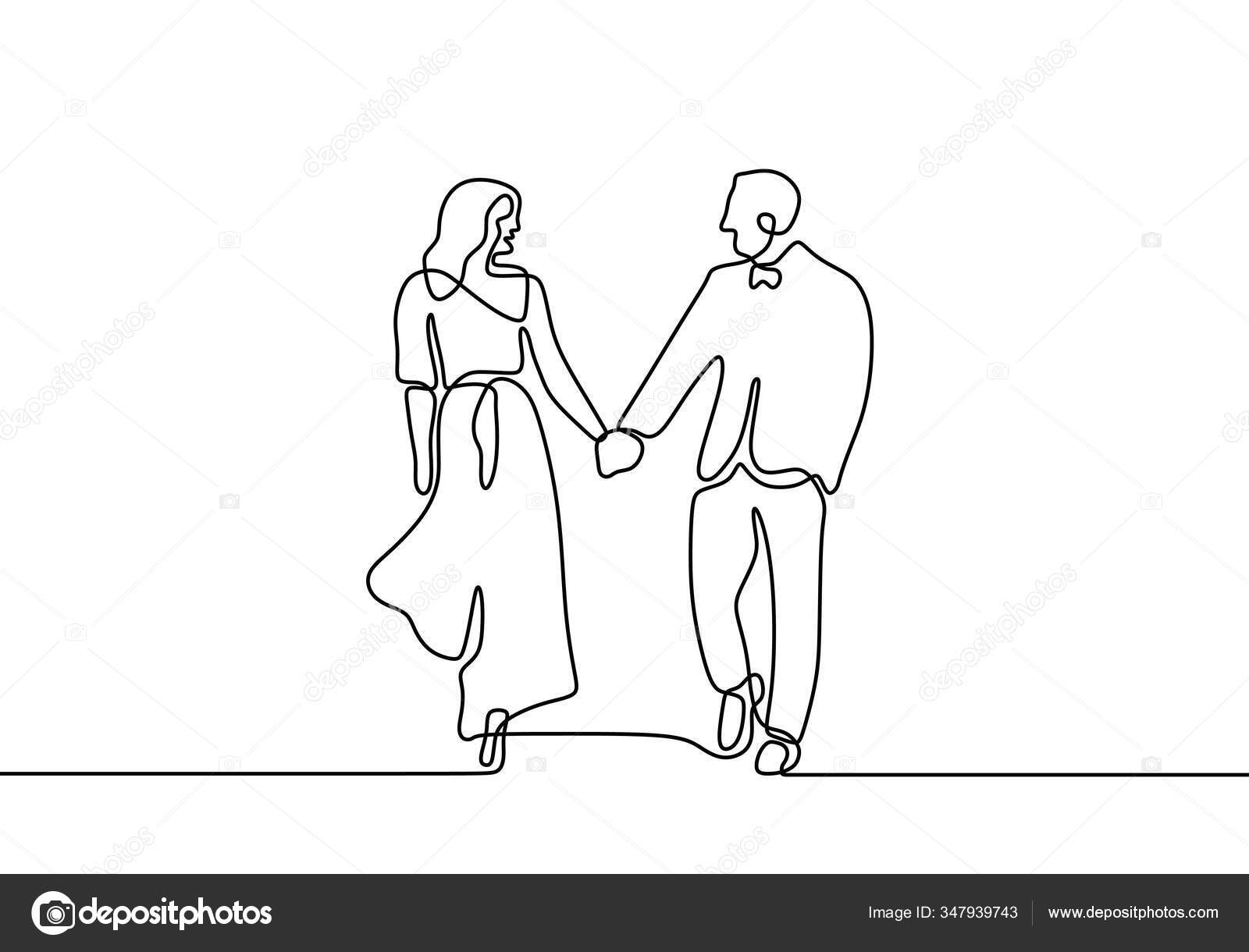 Continuous One Line Drawing of Couple Holding Hands. Concept of Romantic  and Act of Kindness. a Man Share Love with His Partner Stock Vector -  Illustration of sketch, male: 161080135
