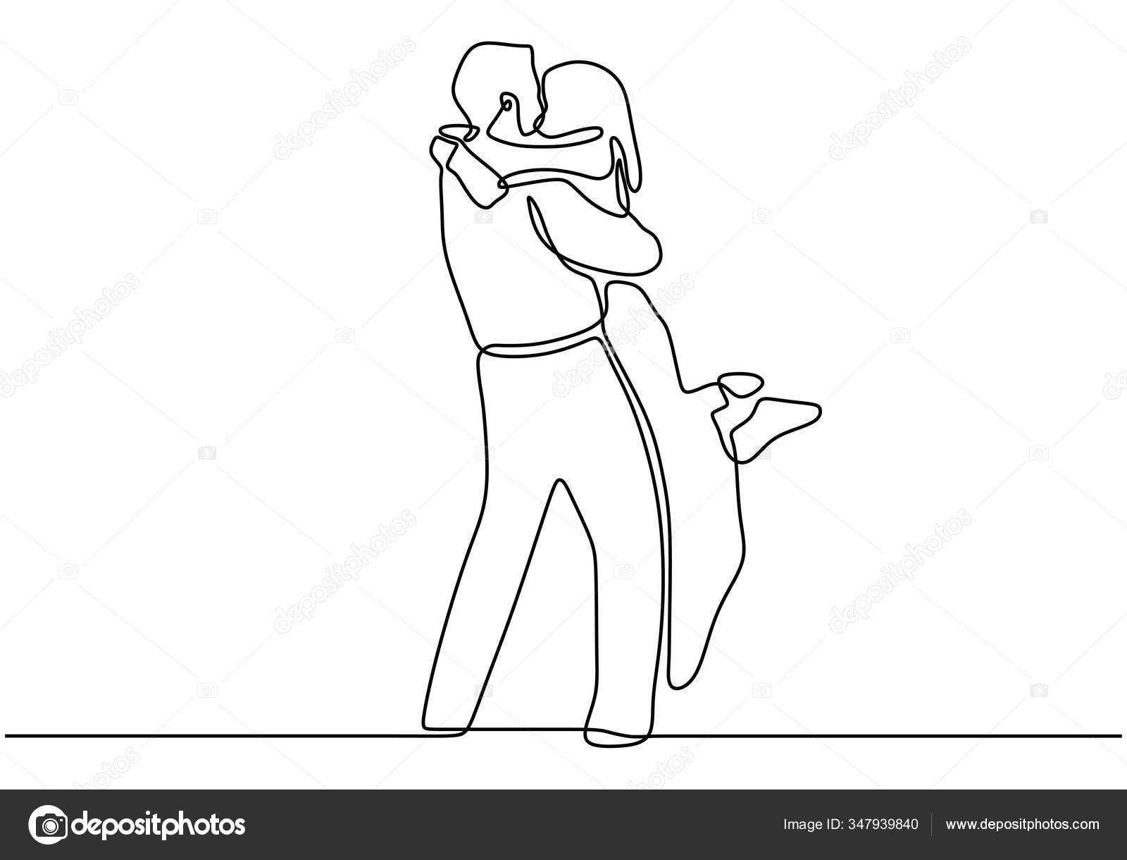 Continuous line drawing of couple hug. Cute and romantic man and woman in  love. Minimalism sketch vector illustration. Stock Vector