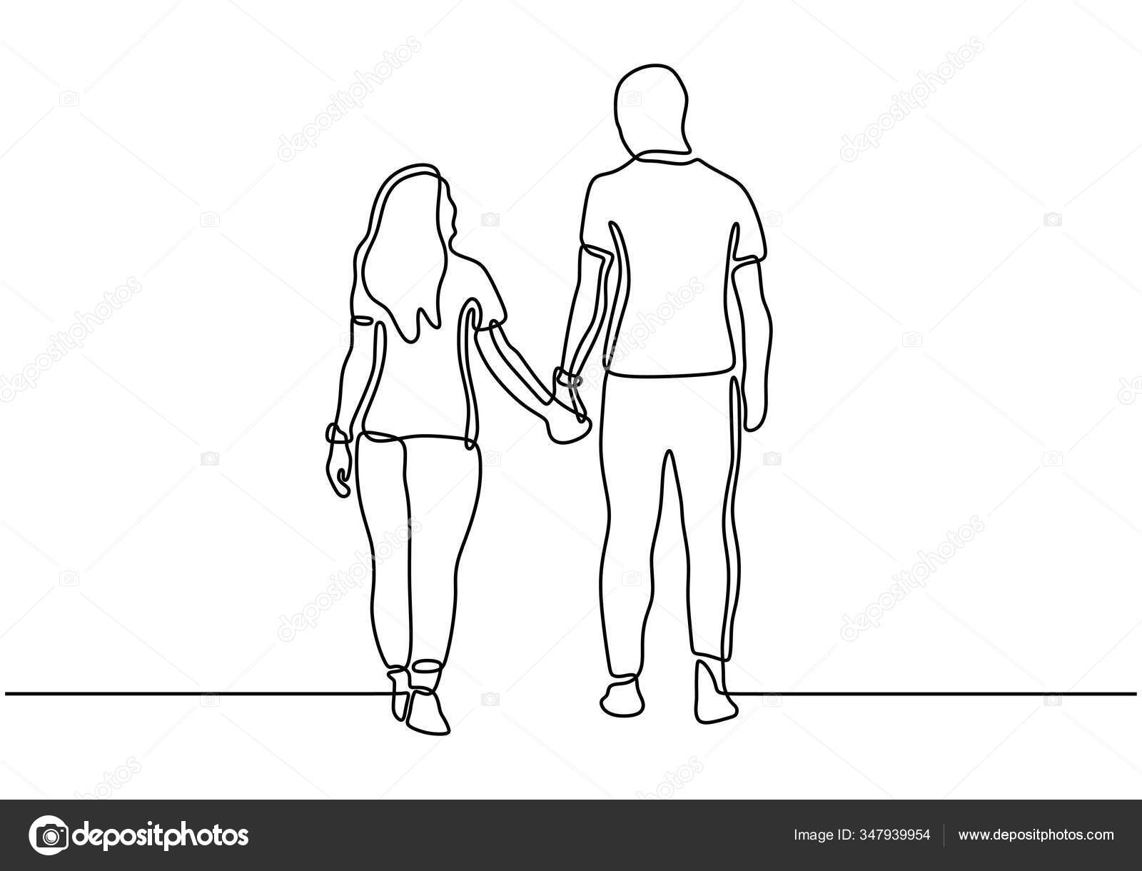 Парень и девушка держатся за руки рисунок