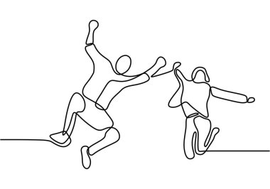Bir çizgi insanların zıplamasını gösteriyor, canlı yayında zıplayan kadın ve erkeğin vektör çizimi, mutluluk, özgürlük, ruh ve neşe ifade ediyor..