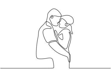 Sürekli çift kucaklaşması çizgisi. Sevimli ve romantik bir adam ve aşık bir kadın. Minimalizm çizim vektör çizimi.