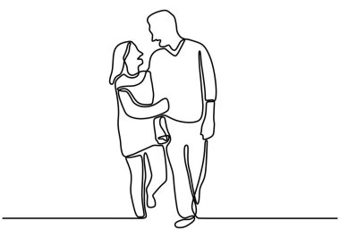 Birbirine aşık çiftlerin bir çizimi. Romantik sürekli el çizimi insanlar. Minimalist ve basitlik tasarımı. Contour lineart minimalizmi.