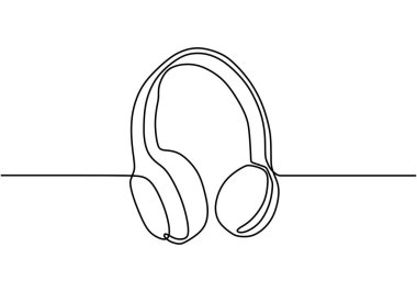 Kulaklık bir çizgi çiziyor. Müzik ve sesin vektör illüstrasyon sembolü.