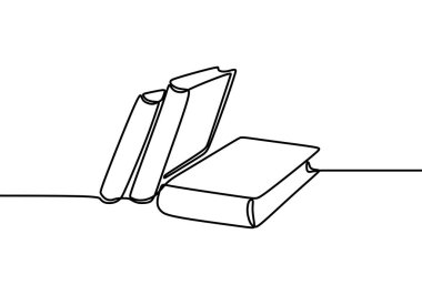 Beyaz arka planda yığınla kitap. Sürekli bir çizim, eğitim vektör illüstrasyon minimalizmini sağlar. Pankart okuma konsepti için iyi.