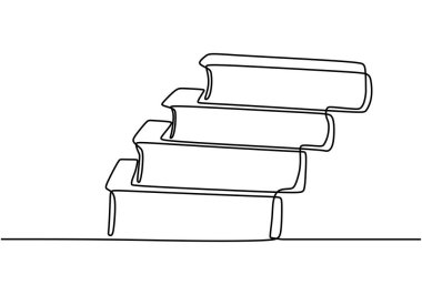 Beyaz arka planda yığınla kitap. Sürekli bir çizim, eğitim vektör illüstrasyon minimalizmini sağlar. Pankart okuma konsepti için iyi.