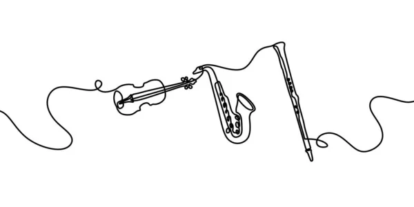 Jazzmusikinstrument Ritning Saxofon Fiol Och Klarinett Minimalism Stil Vektor Illustration — Stock vektor