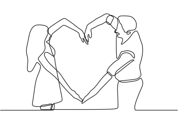 Dessin Continu Une Ligne Couple Faisant Amour Coeur Signe Avec — Image vectorielle