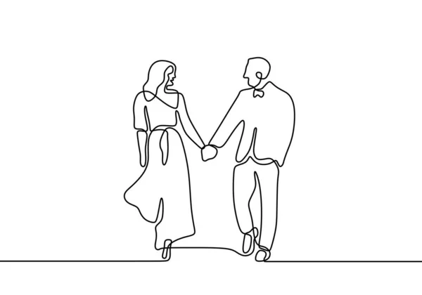 Dessin Ligne Continue Couple Tenant Main Mignon Romantique Homme Femme — Image vectorielle