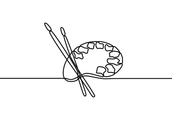 筆と絵のパレット1本の線画ミニマリズム連続単手描き 白い背景に隔離されたベクトルイラストシンプルデザイン — ストックベクタ