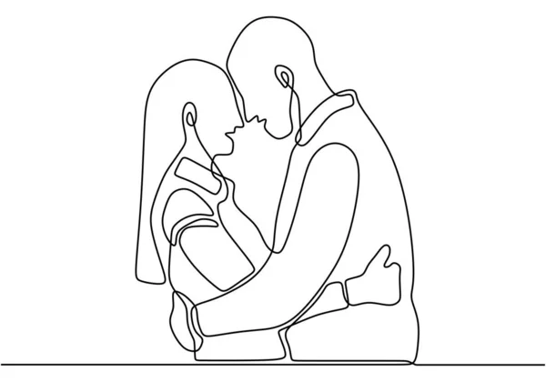 Couple Mignon Amoureux Dessin Continu Une Ligne Illustration Vectorielle Thème — Image vectorielle