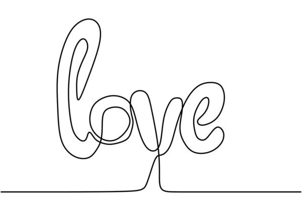 愛のテキスト 連続的な1行の図面 ロマン主義のミニマリズムシンボル ベクトルイラストシンプルな手描き — ストックベクタ