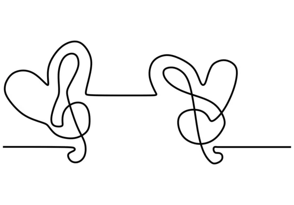 Непрерывный Рисунок Одной Линии Знак Любви Сердца Музыкальным Символом — стоковый вектор