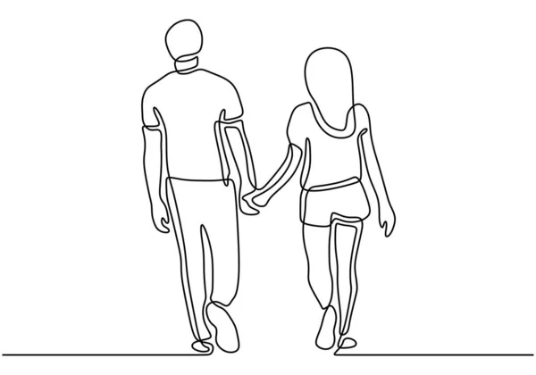 Satu Garis Gambar Pasangan Berpegangan Tangan Desain Tema Romantis Ilustrasi - Stok Vektor